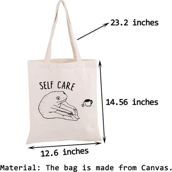 Funny Frog Self Care Tote Bag Inspirational Gift for Frog Lover Women - Picture 2 of 7